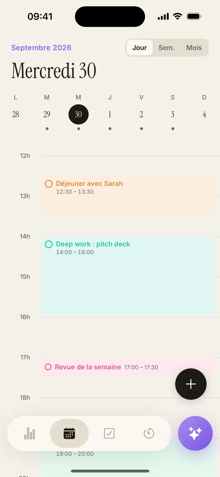 Calendrier du jour Planifai