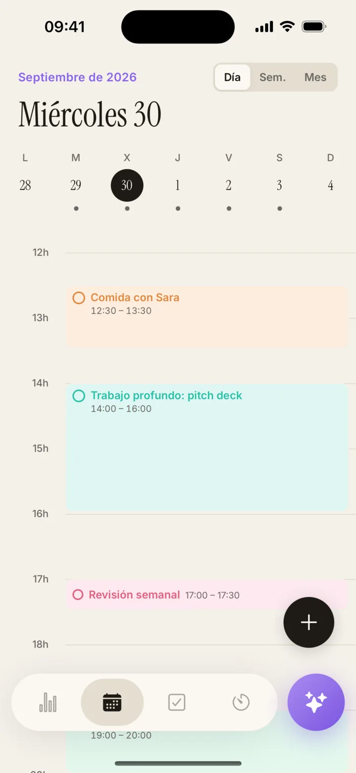 Calendario diario de Planifai