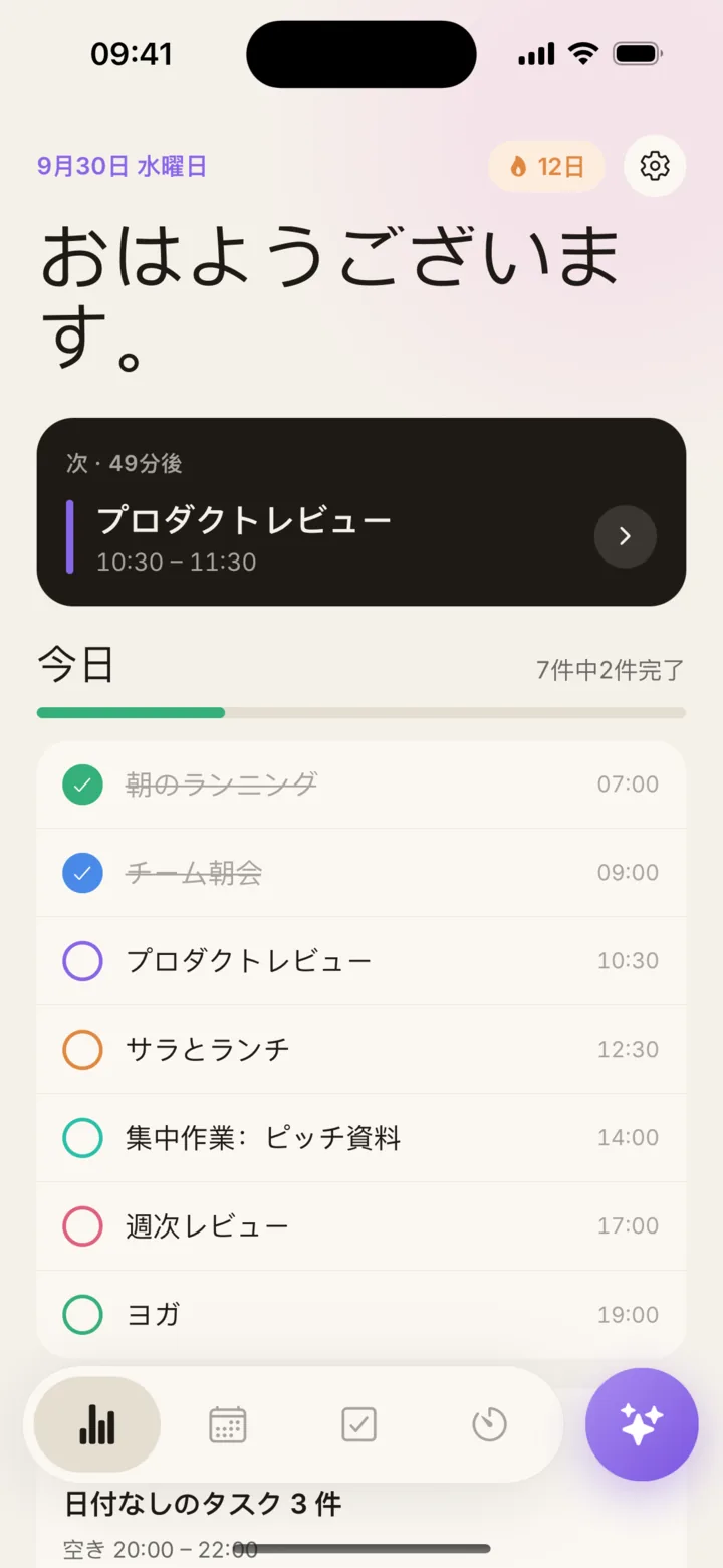 Planifaiの今日のダッシュボード