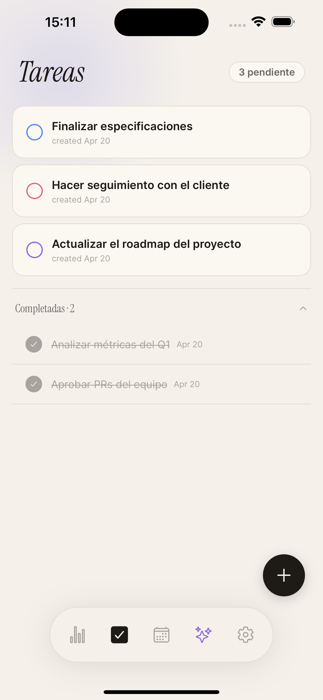 Tareas que no necesitan fecha — todavía
